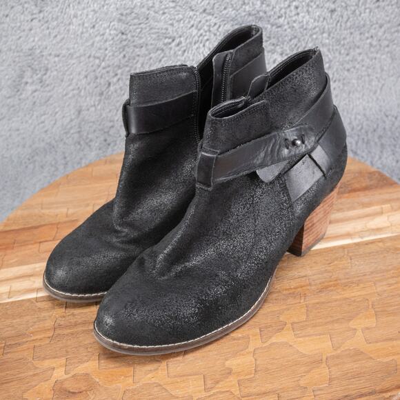 Dolce Vita Jaxen Black Suede Boots Sz 7.5 Leather Ankle Straps Bootie - Picture 3 of 6